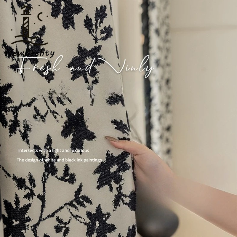 

French Retro Small Black Flower Chenille Jacquard Curtains for Living Room Bedroom Dining Blackout Retro Print Luxury Decor
