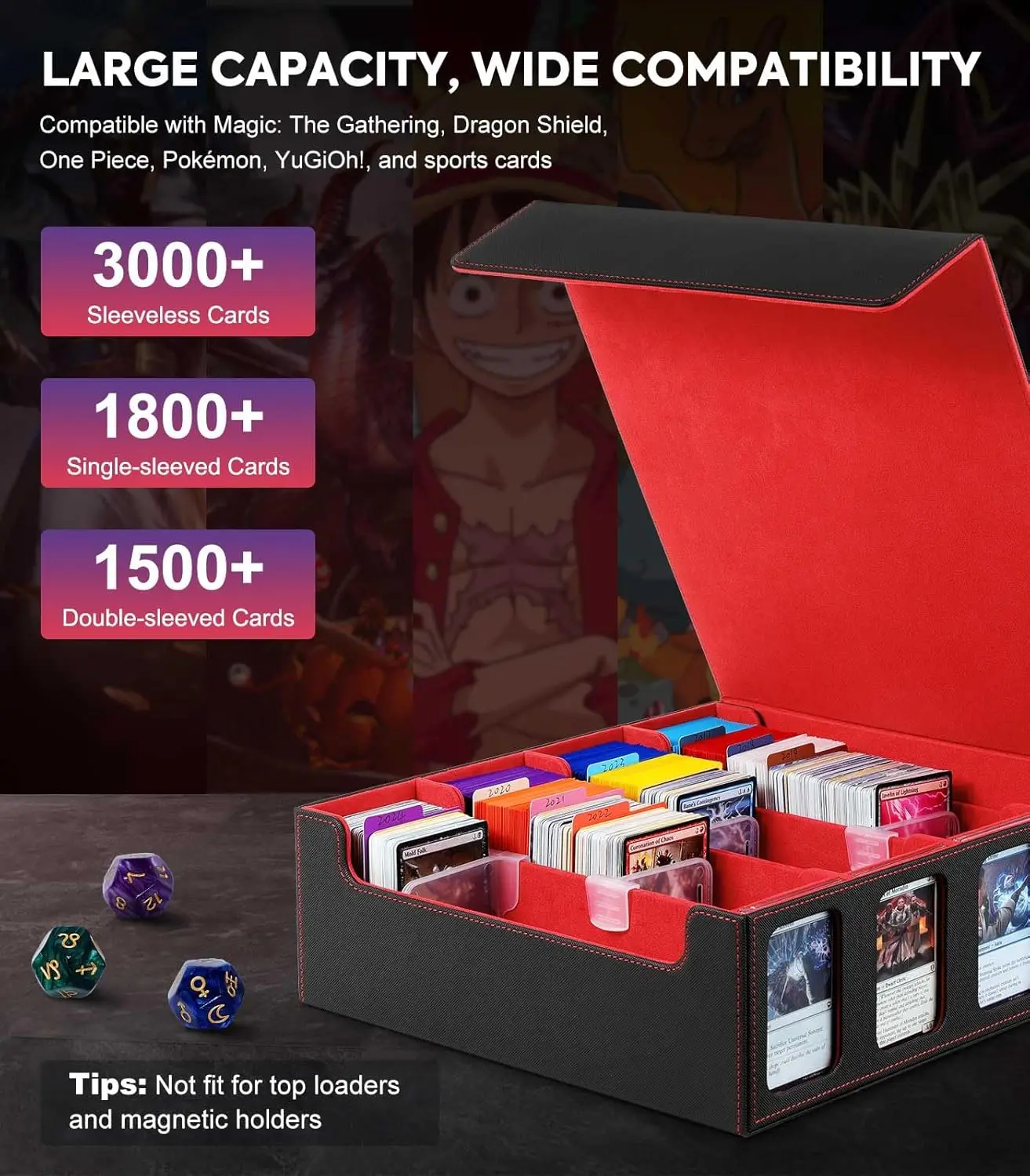 Trading Card Storage Box for 3000+ Cards With Display Windows, Premium Game Card Storage Box With Card Supporters & Divider