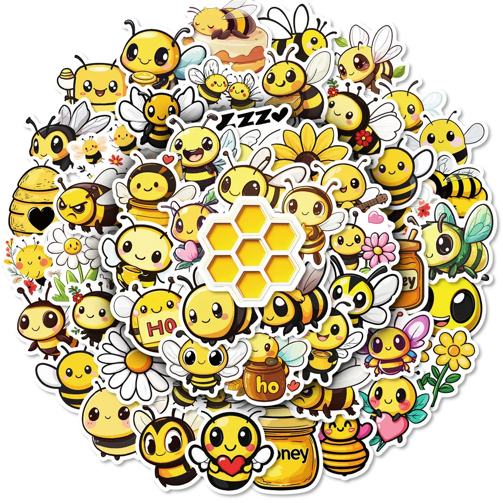 50 Pieces New Style Cute Fun Bee Cartoon Stickers - Waterproof Self-Adhesive Decals for Handbook DIY Giajar Sticker Store - view 6