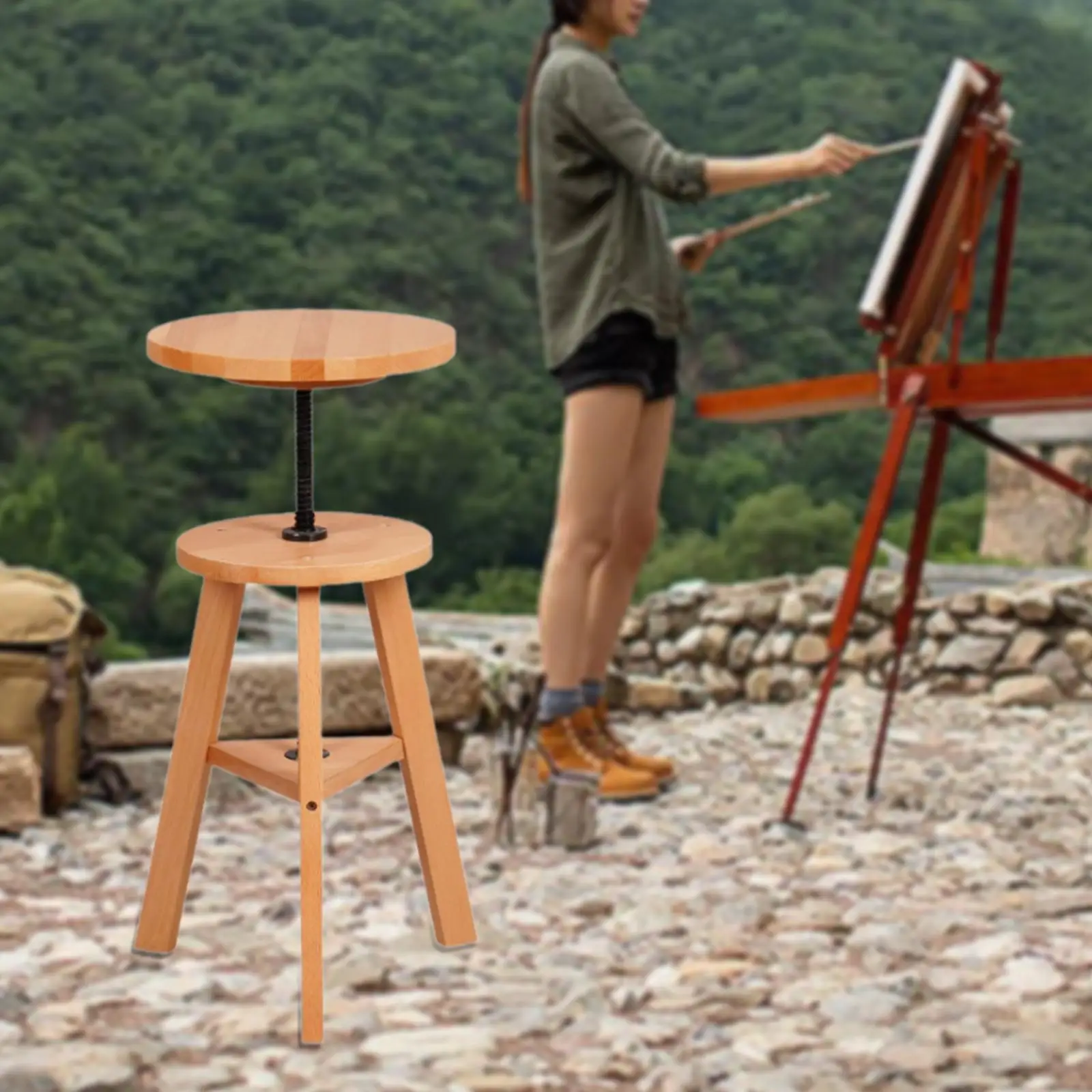 Wooden Drafting Stool Office Studio Stool, Painting Stool Wood Chair Adjustable, Height Artist Stool for Gallery Decor Kitchen