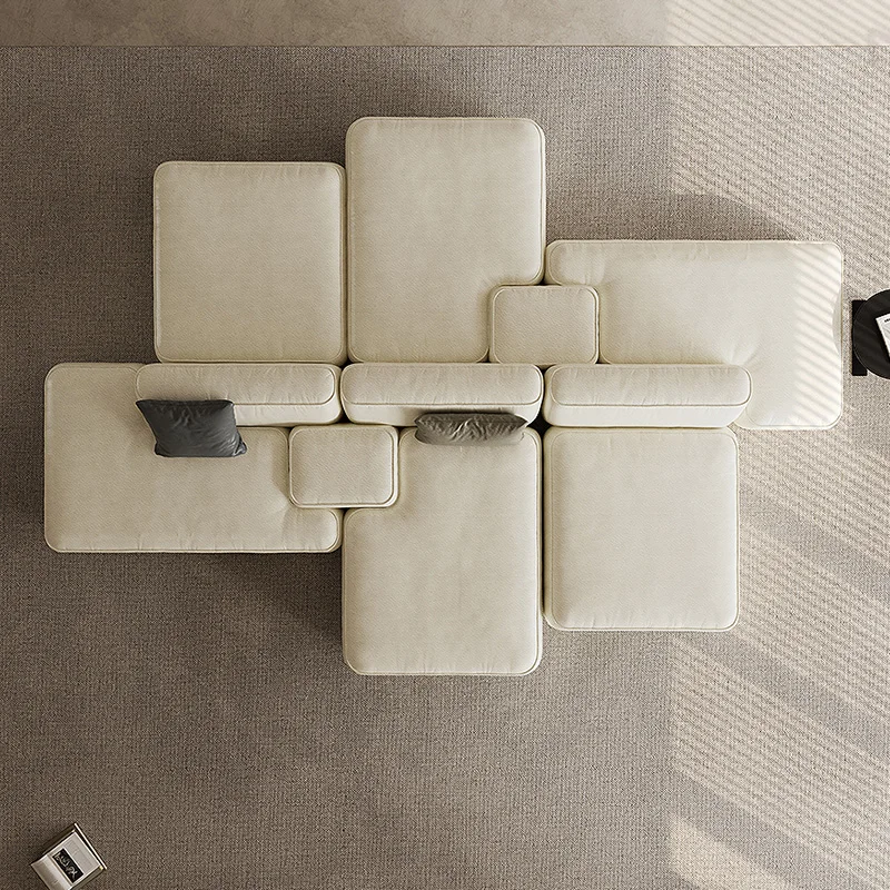 

Italian Minimalist Leather Solid Wood Frame Couch Creative Design Wabi-sabi Sectional Living Room Sofa Without Armrests
