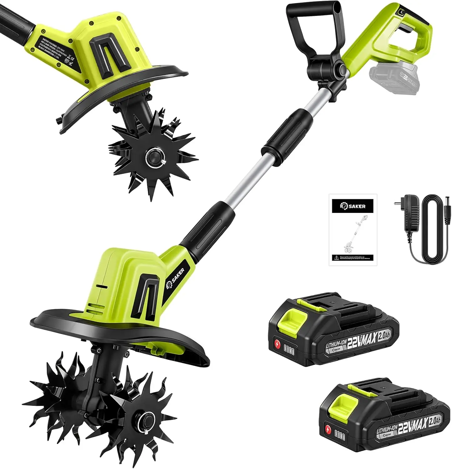 

Cordless Electric Garden Tiller Cultivator 22V Lightweight Rototiller Gardening 9 Inch Tilling Width 63 Inch Depth Soil Preparat