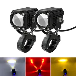 2 mini+switch motorcycle headlights dual color yellow white light ATV scooter 12V-80V motorcycle auxiliary spotlight accessories