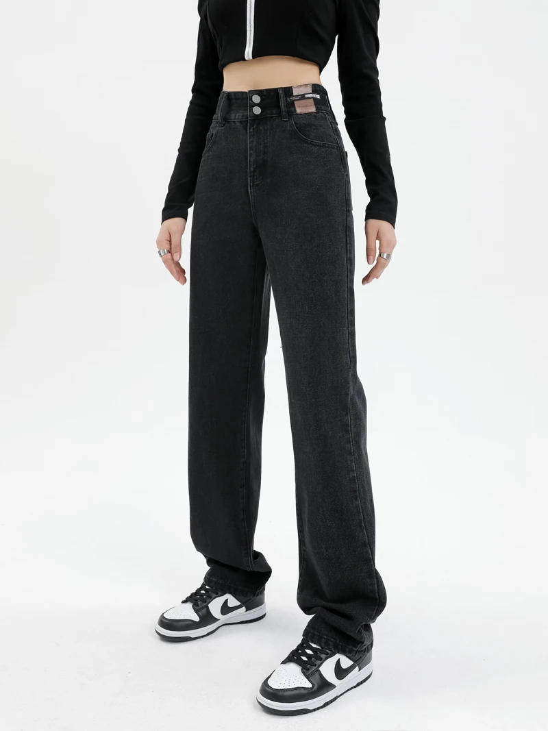 

Джинсы прямого кроя с высокой талией и широкими штанинами, женские свободные джинсы длиной до пола, для похудения, большие размеры, модные INS, осень 2025, новинка Stree...