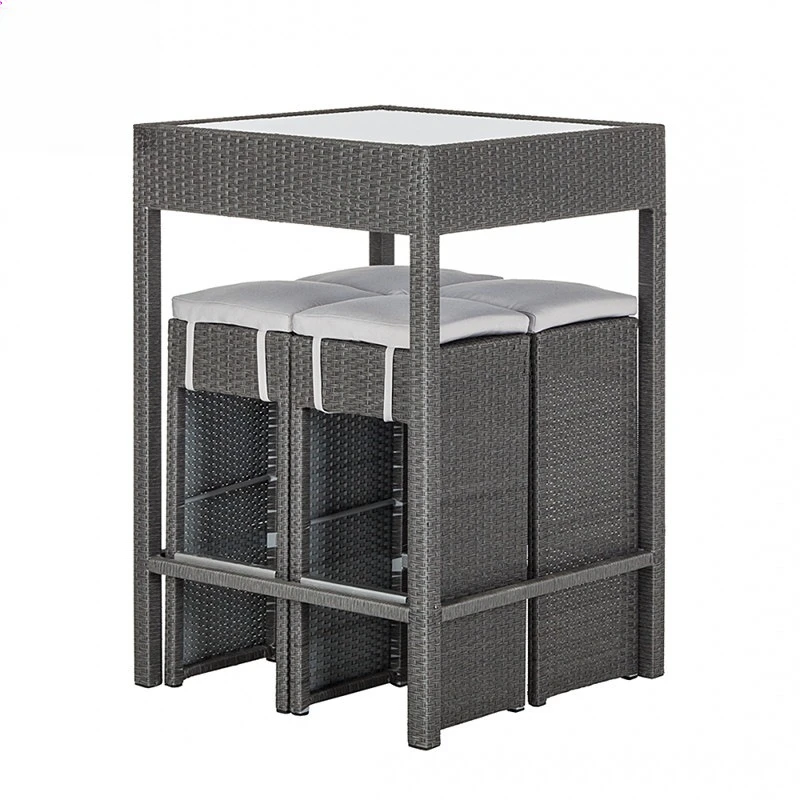 Outdoor high bar table and chairs five-piece set, coffee shop casual rattan chairs coffee table