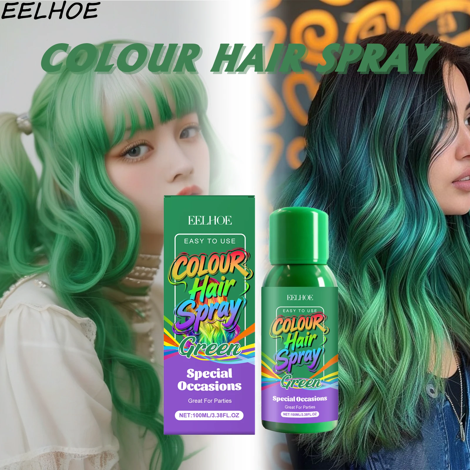 

Green Temporary Hair Spray Quickly Create Vibrant Green Hair Color Convenient and Easy to Operate Fashionable Colour Hair Spray