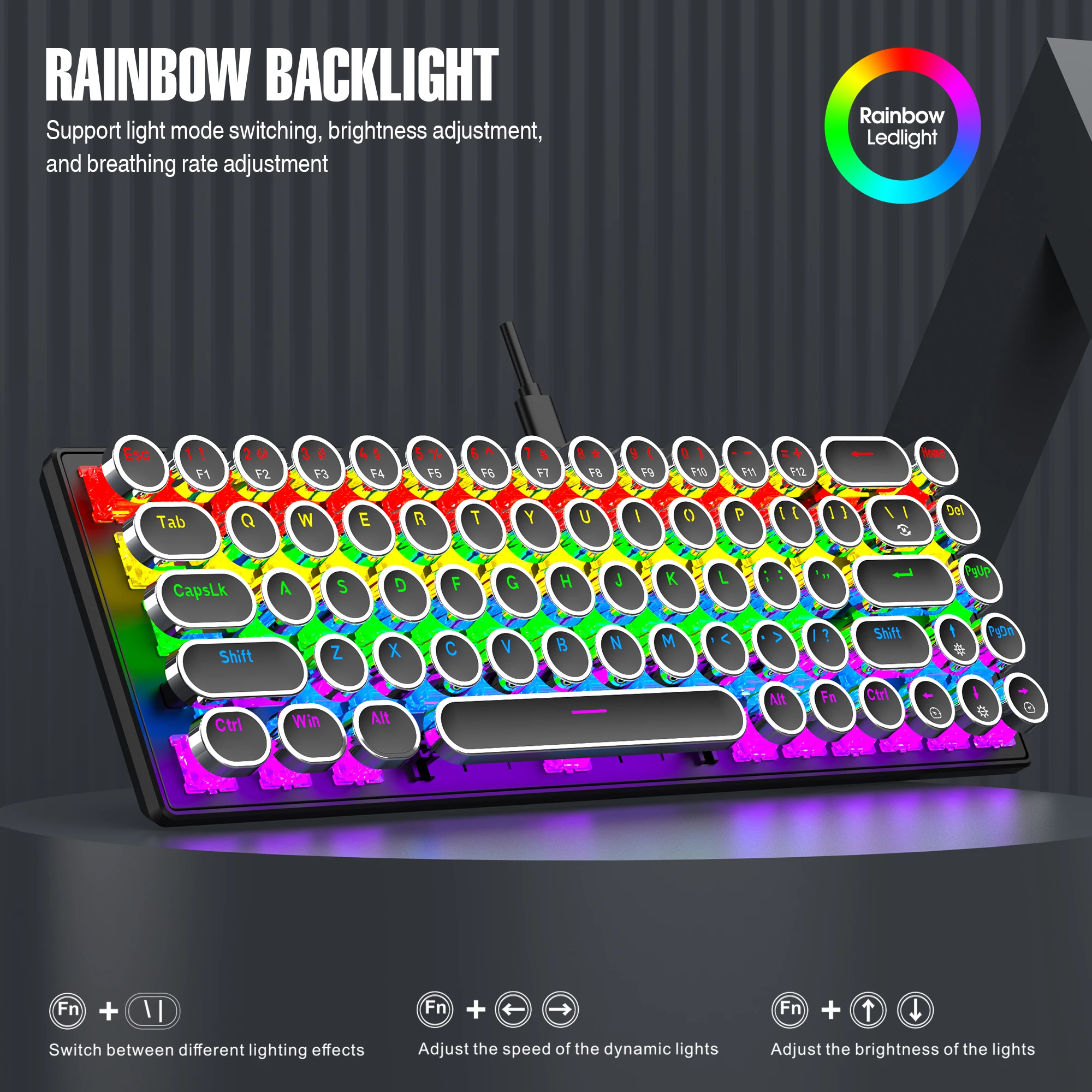 Tastiera da gioco meccanica cablata al 65%, retroilluminazione arcobaleno RGB con tasti a freccia, mini tastiera ultracompatta a 68 tasti con hot-swappa