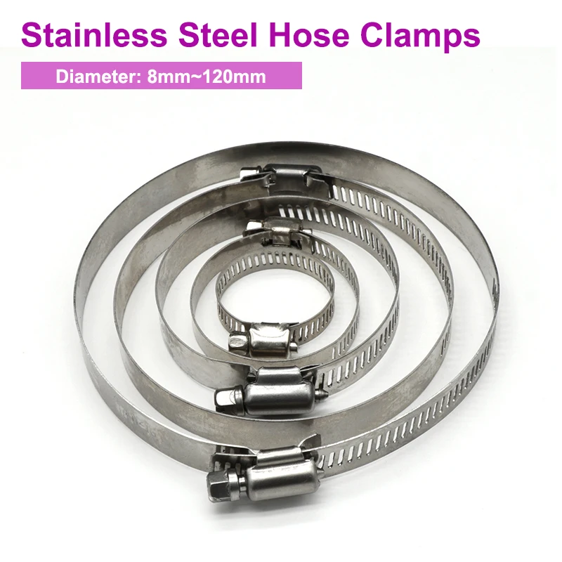 Stainless Steel Drive 8mm~120mm Hose Clamps Adjustable Tri Gear Worm Fuel Tube Water Pipe Connector Fixed Clip Spring Cramps