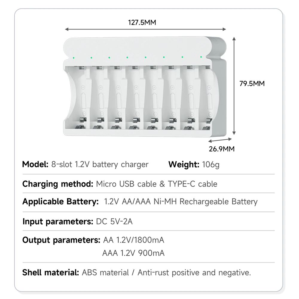 CITYORK 1.2V AA NIMH Rechargeable 2A HR6 Cel Low self discharge Batteries With 8 Slots LED USB AA AAA NI-MH Battery Charger