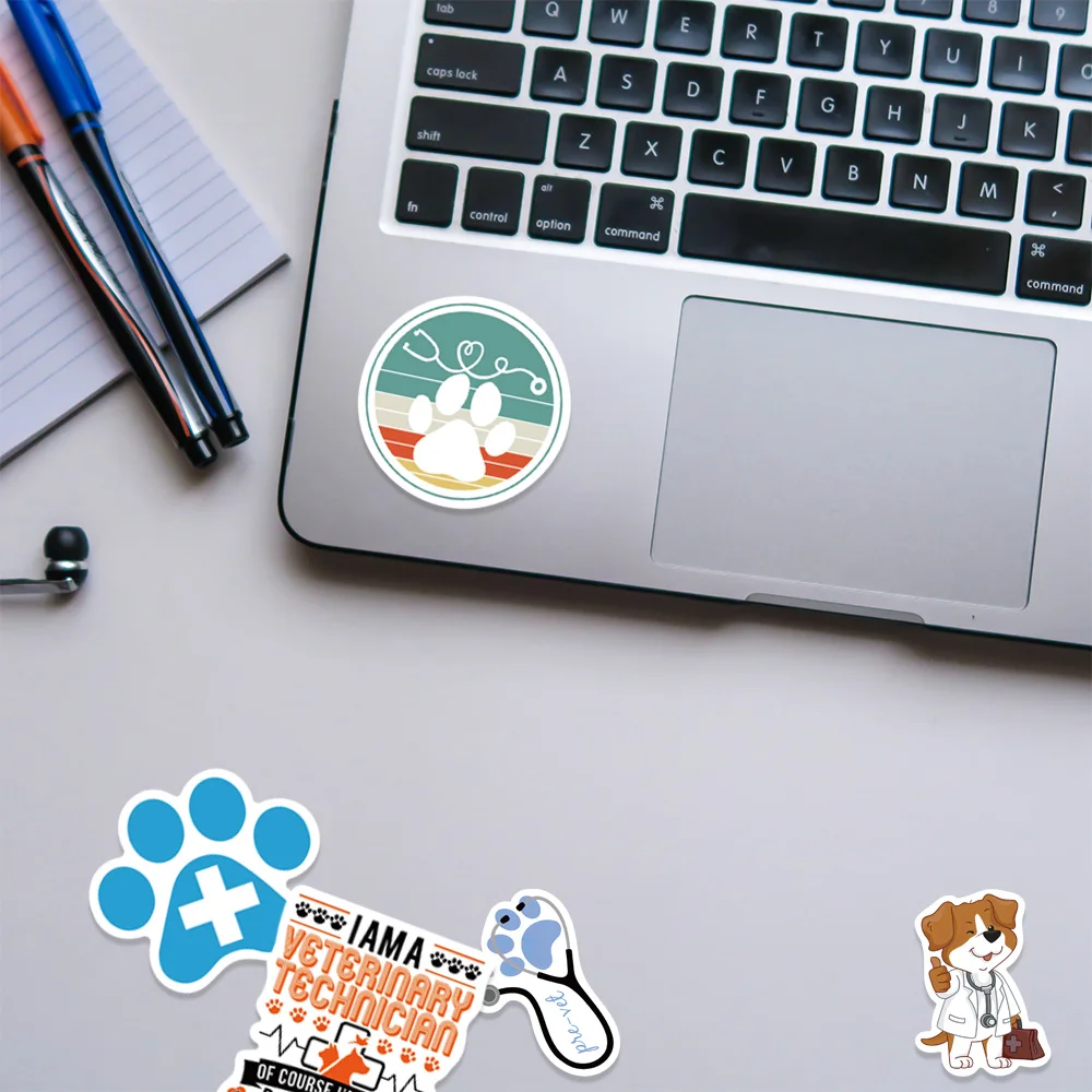 50Pcs Cartoon Veterinary Stickers Vinyl Pet Doctor Stickers Decals for Laptops Water Bottles Luggage Vet Accessories for Work