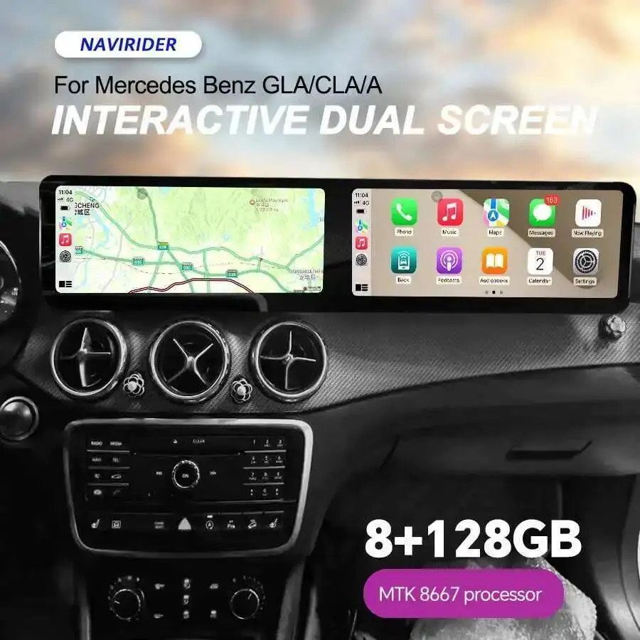 Dual Screen for Mercedes Benz GLA a Class B Class A45 2013-2023 12.3+12.3inch Car Multimedia Video Player GPS Android Carplay