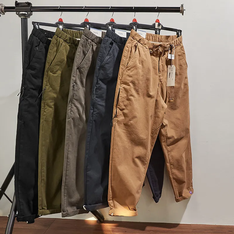 QICHE Men Heavyweight Tapered Casual Pants Loose Fit Autumn Winter Trousers Japanese City Boy American Workwear Daily Bottoms