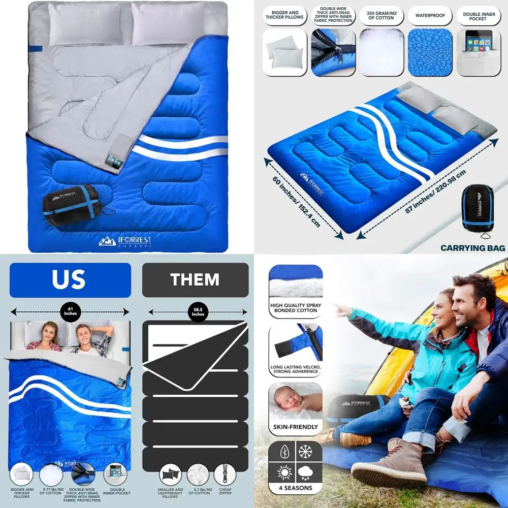 

Two Person Extra-Wide Cold Weather Sleeping Bag for Adults - 3-4 Seasons Camping, Queen Size XL, Warm and Comfortable Bed