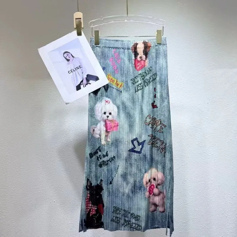 

Miyake Original Design Skirt 2026 Elegant Versatile Skirt High Waist Slimming Cartoon Print Skirt Women Summer New Style Jupe