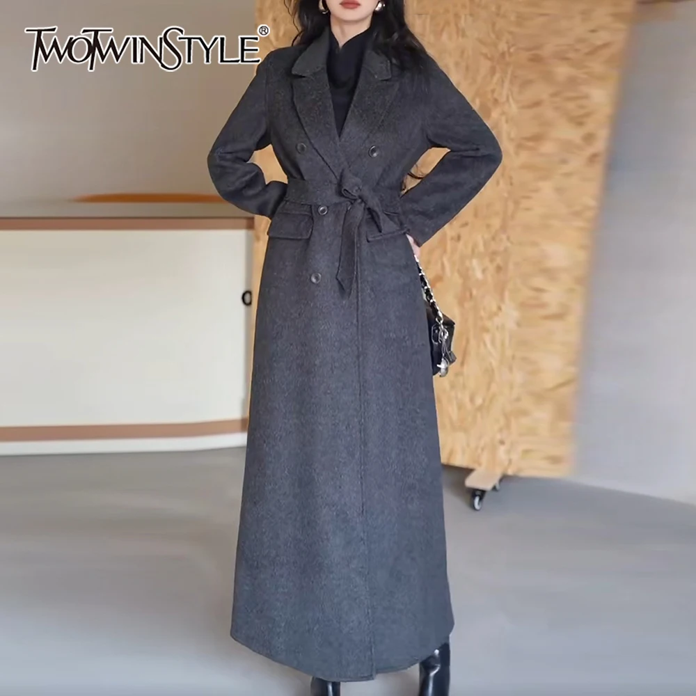 

TWOTWINSTYLE Solid Spliced Lace Up Chic Jacket Female Lapel Long Sleeve Loose Vintage Literary Women's Jackets Autumn Fashion