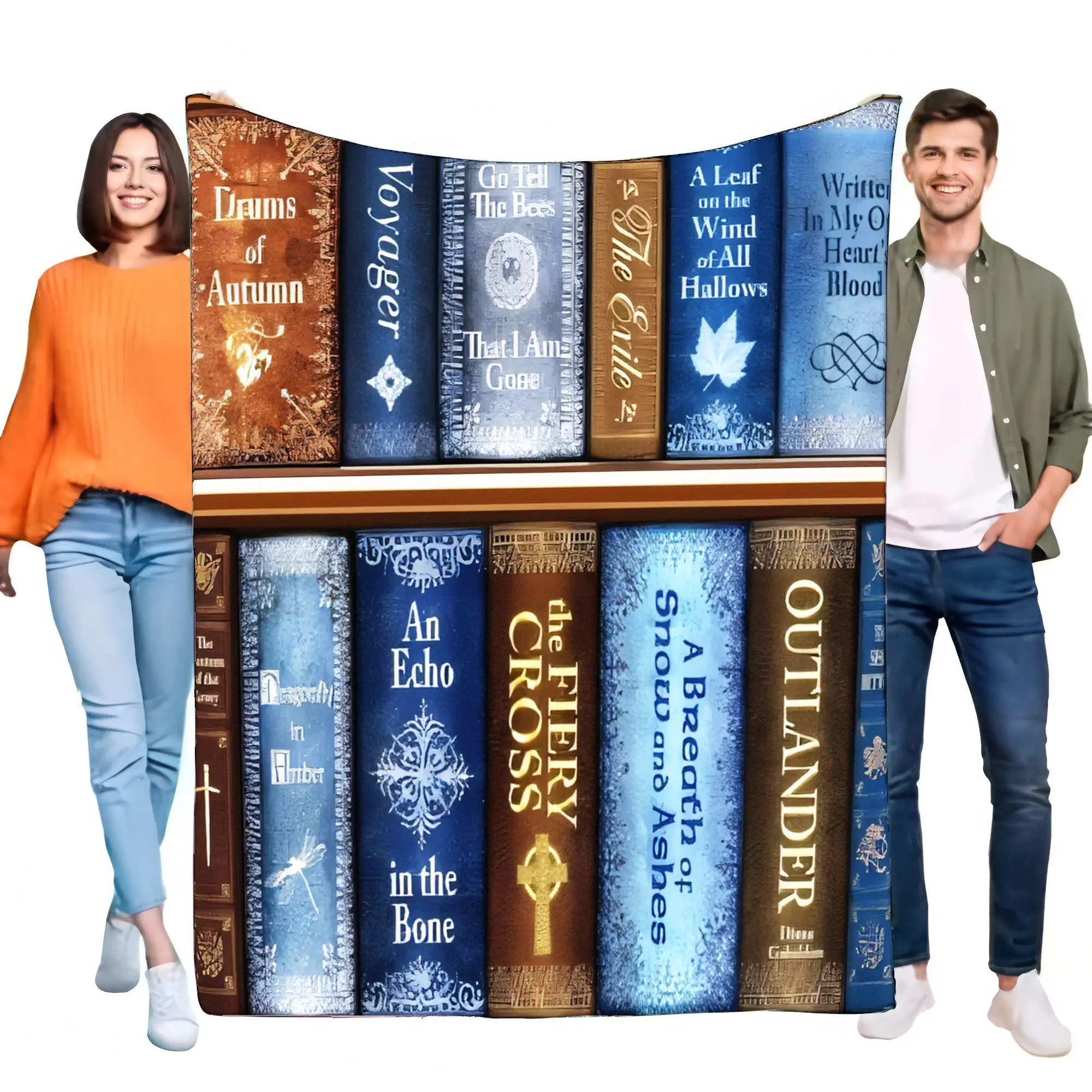 Outlander Bookshelf Blanket Soft Cozy Flannel Throw, Fantasy Novel Series Reading Decor, Plush Sherpa Sofa Bed Cover Gift for Bo