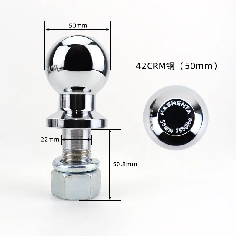 Stainless Steel Trailer Hitch Ball 50mm/2inch/1-7/8inch Ball Head Diameter 7/8inch 3/4inch 1-Inch Shank Trailer Hitch Accessory