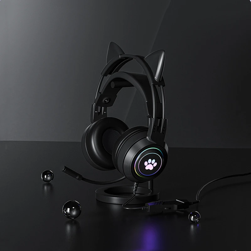 المهنية Led القط الأذن السلكية ألعاب سماعات مع هيئة التصنيع العسكري ل PS4 PS5 Xbox الكمبيوتر سماعة الألعاب مع كتم الصوت مفتاح