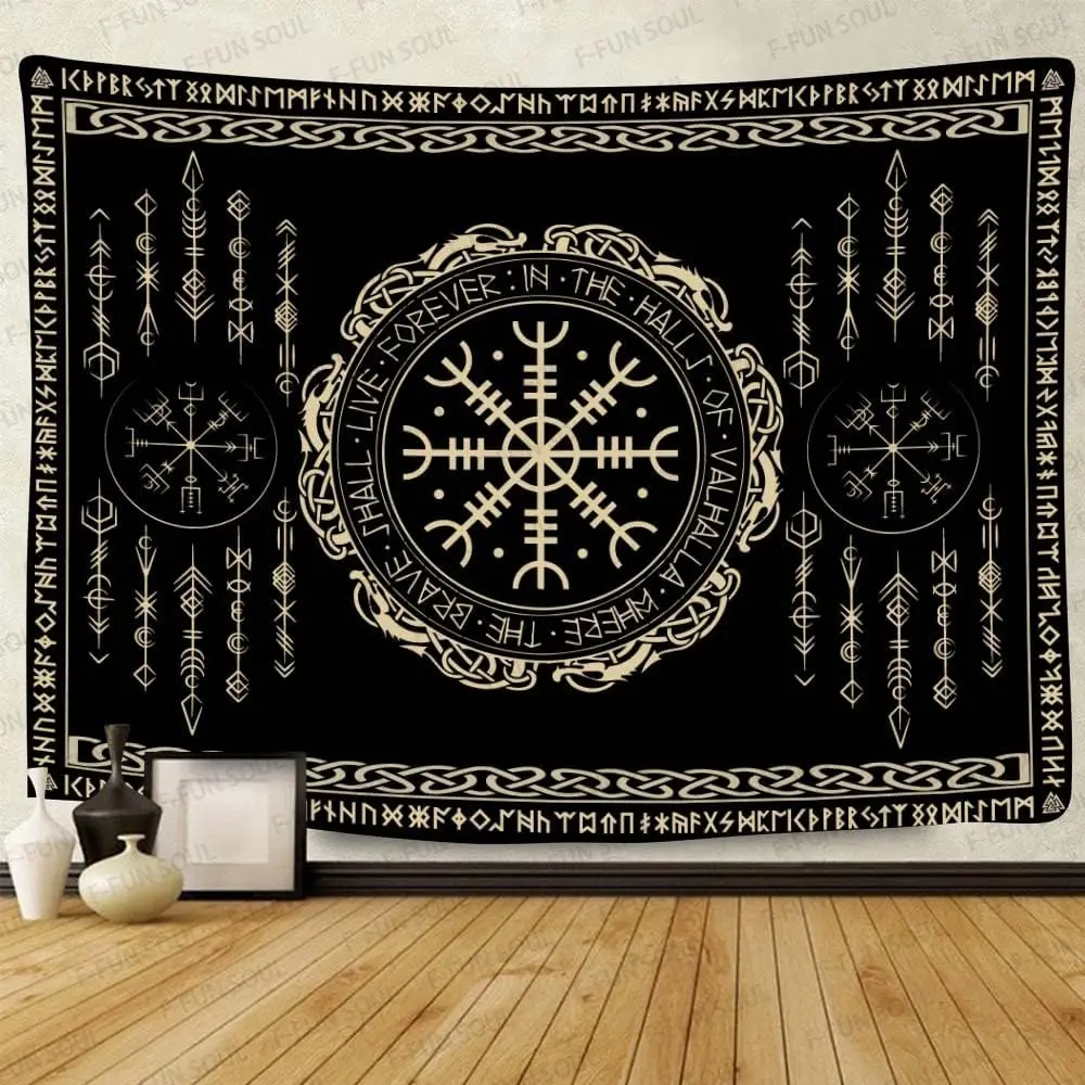 Vegvsir Symbol Amulet Celtic Rune Scandinavian Aesthetic Mythology Tapestry Wall Hanging for Bedroom Living Room Decor
