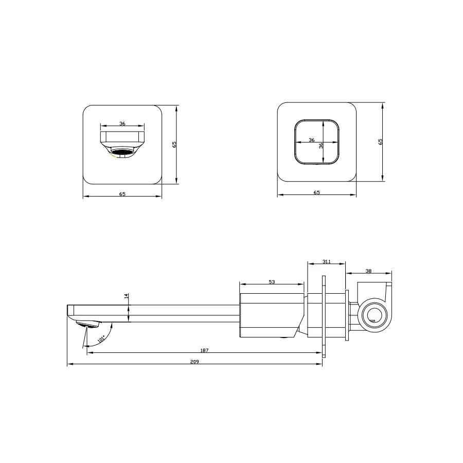 Rubinetto da bagno con rubinetti per lavabo dal design quadrato a 2 fori nascosti a parete nascosti in ottone spazzolato canna di fucile