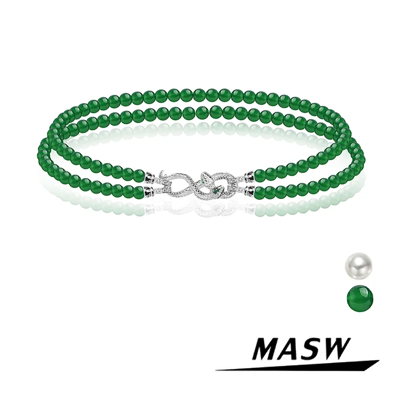 MASW Original Design Elegant Temperament  Two Layer Green Bead Necklack For Women Girl Gift Choker Neck Accessoires