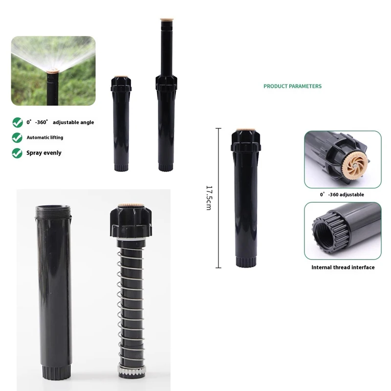 

1/2" 360 ° Автоматический подъемный тип, насадка для струйного полива с внутренней резьбой, разбрызгивающее устройство для орошения газона