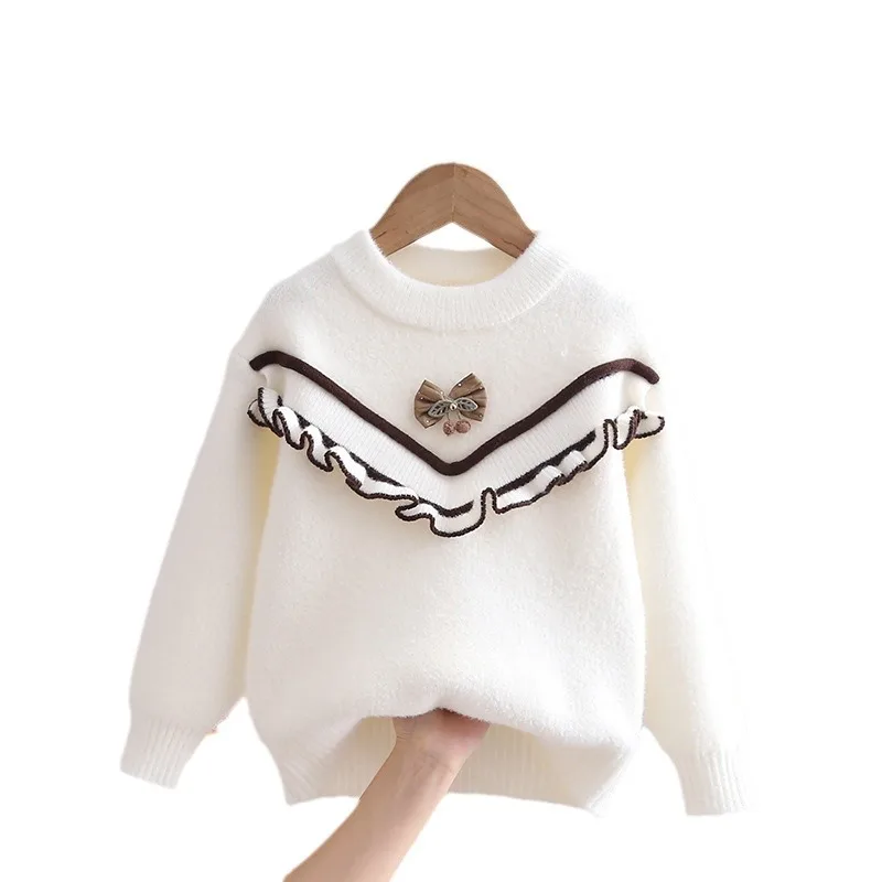 سترات أطفال رائعة بعقدة على شكل فراشة للفتيات بلوفرات حياكة للأميرة مكشكشة تشبه الحلم ملابس مريحة جديدة IY07141 #6