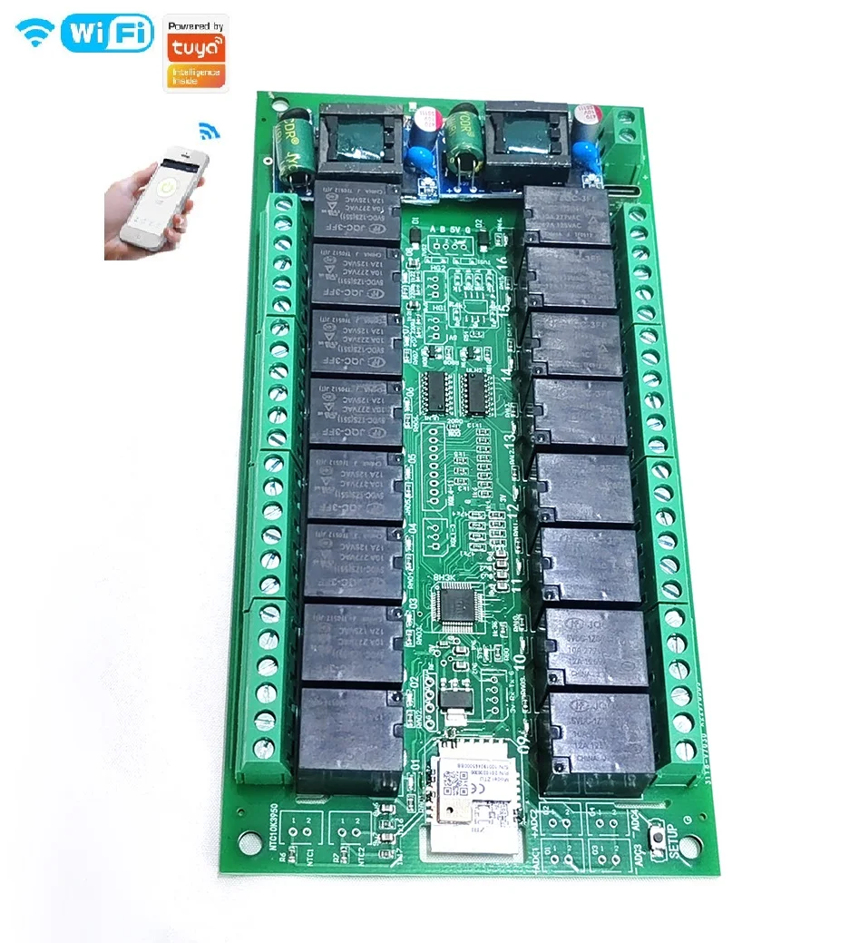Tuya wifi 16 channels 11 digital switch inputs 2 NTC inputs Smart Switch controller board plate Module