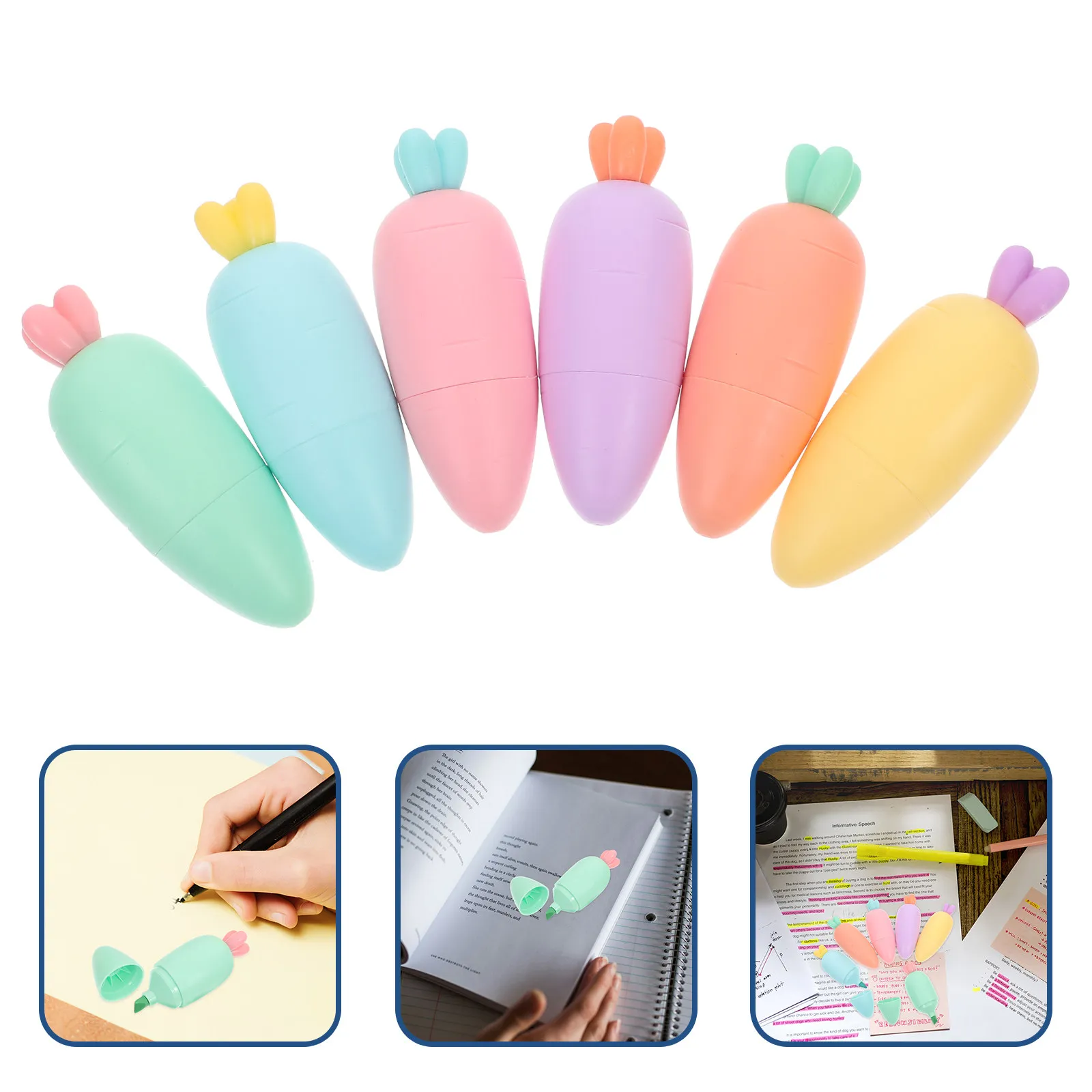 

6Pcs Cute Carrot Highlighters Fluorescent Pens Highlighters Assorted Colors Water-Based Quick-Drying Liquid Highlighter