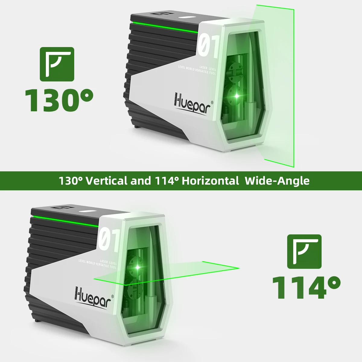 Huepar E011G Green Laser Level Self Leveling Cross Line Rechargeable Tool & Motion Sensor & Pulse Mode -Wave Your Hand to Switch