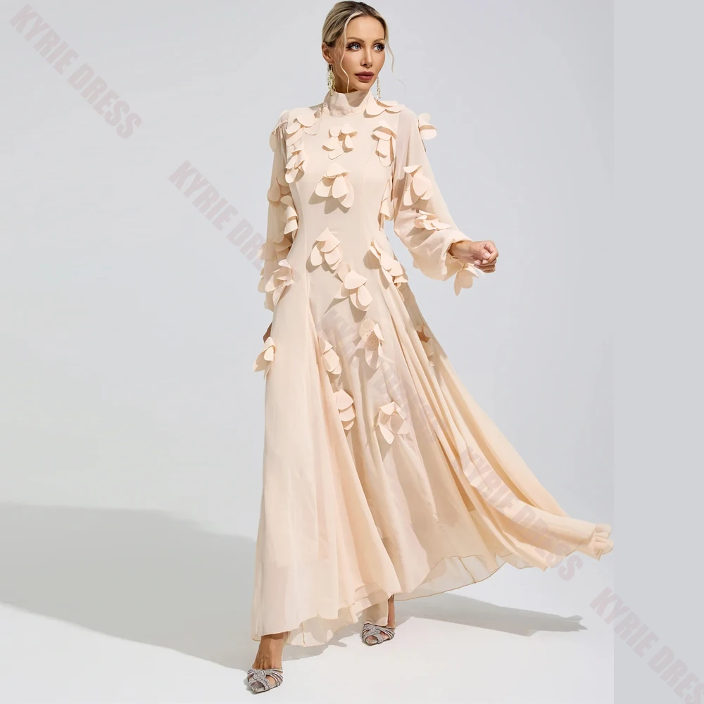 Customized Mother of The Bride Dresses High Neck Full Sleeves 3D Applique Elegant A Line Wedding Guest Dress Party Evening Gowns