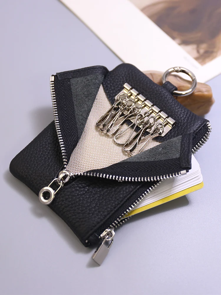 Genuine Leather Key Wallets Unisex Retro Keys Organizer Men Cowhide Key Card Holders Women Housekeeper Keychain Cover Coin Purse