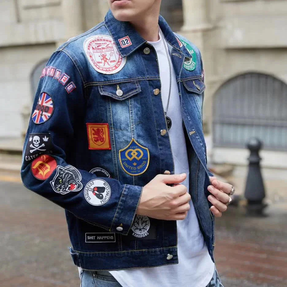 Outwear Slim Fit Male Masculina 2020 New Autumn Fashion Print Denim Jacket Men Coat Jaqueta Motoqueiro