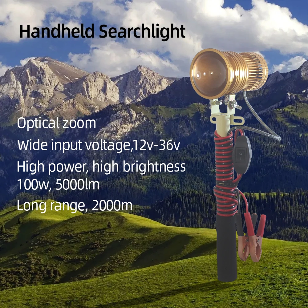 مصباح كاشف قابل للتكبير ، إضاءة محمولة ، شعلة صيد ، مصباح يدوي للصيد ، تخييم ، دبليو ، 12 فولت