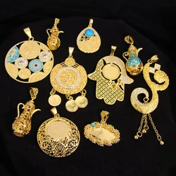 Luxury Islamic Allah Gold Plated Pendant 21k Gold Color Turkish Coins Necklace Pendants Arabic Women Event Party Ramadan Jewelry