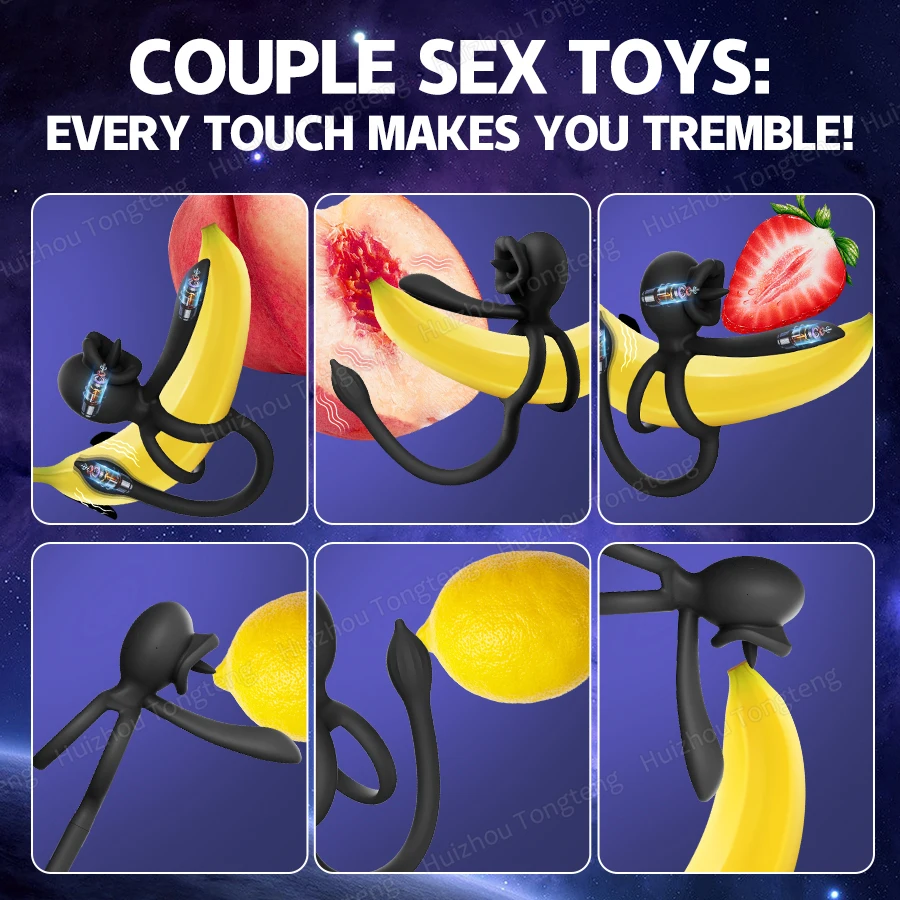 7 Modes Vibrating Cock Ring Sex Toys Penis Ring Vibrator Clitoral Stimulator with Tongue Licking Adult Couples Sex Toys for Men view 6