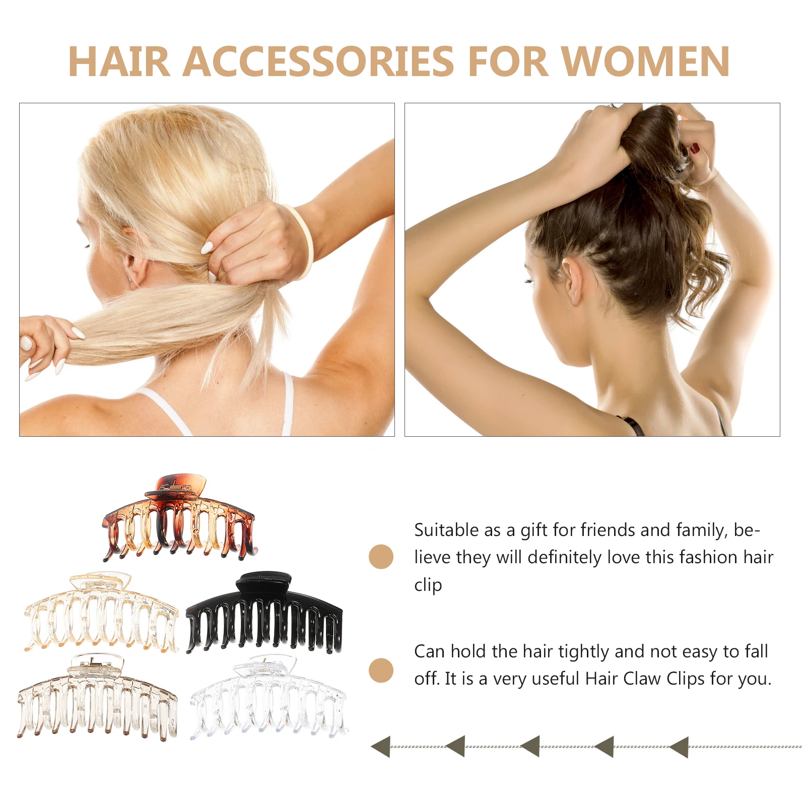 

5pcs Leopard Printed Claw Clips Strong Hold Anti-Slide Accessories For Thick Long Plastic Hair Clamps Ponytail Holders Women
