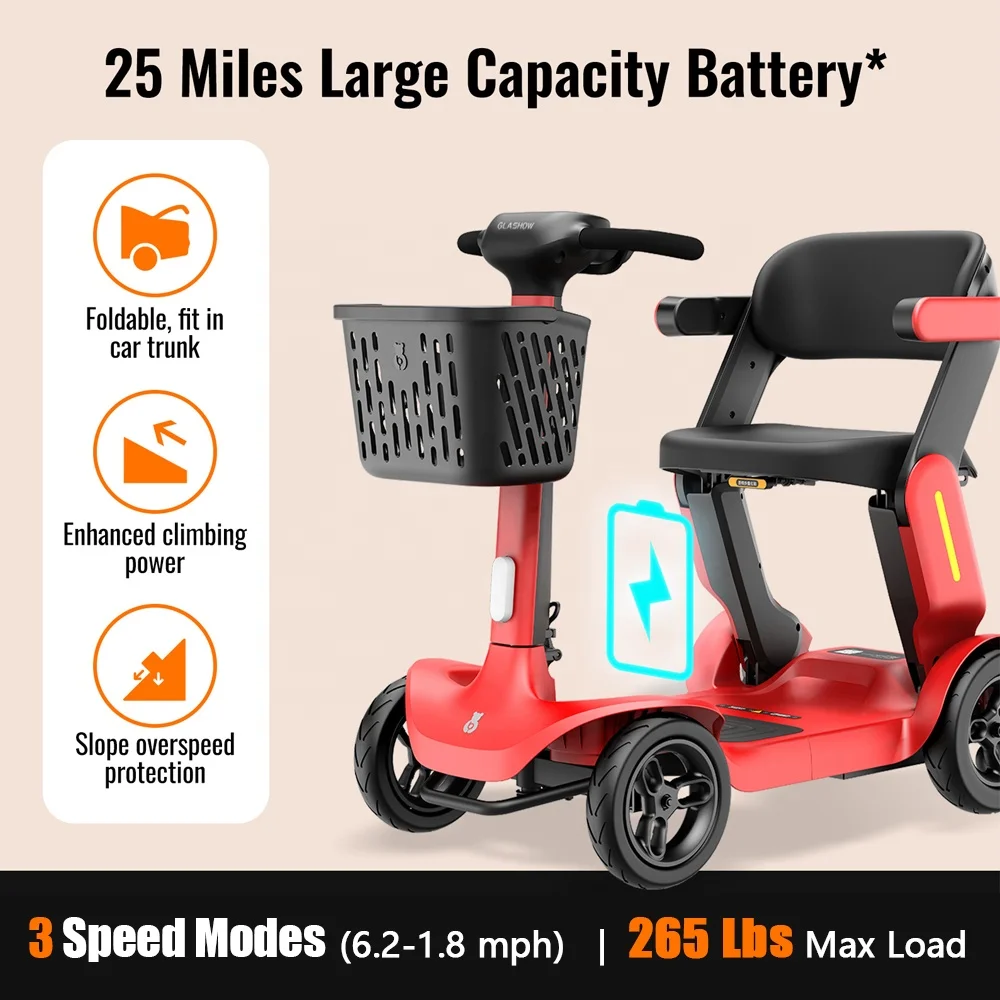 2025 New Product Portable Lightweight Folding Elderly Four Wheel Handicapped Mobility Electric Scooter Folded and Carried Safely