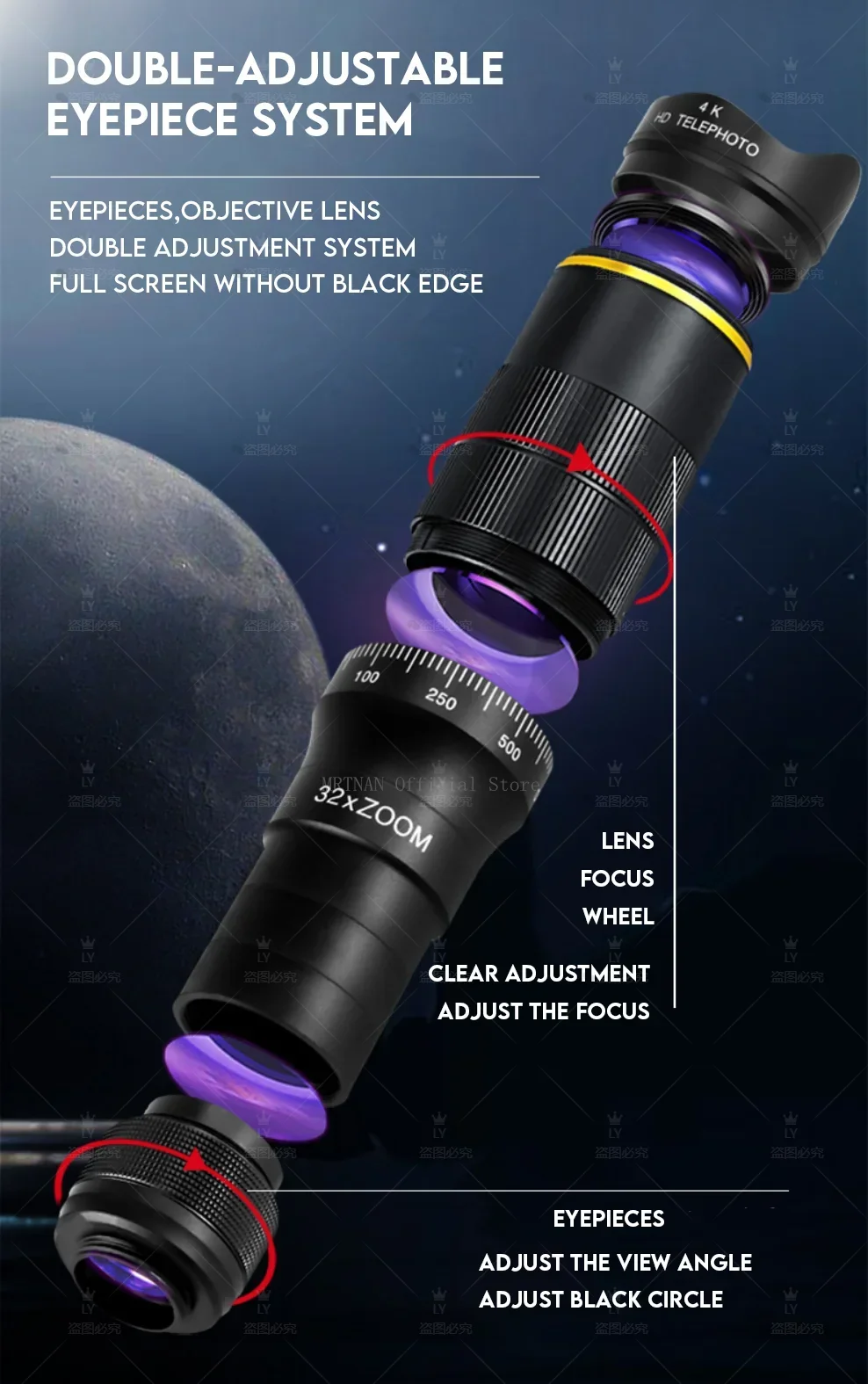 CAOX 32x Professionelles Konzert-Monokular-Teleskop, HD-Zoom-Handy-Kameralinsen-Teleskop, Geeignet für Camping und Konzerte – Detail 1
