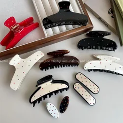 Korea Cute Acetate Leopard  Hair Clip For Women Large dot Shark Hair Claw Girls Rhinestones Cherry Hairclip Accessories