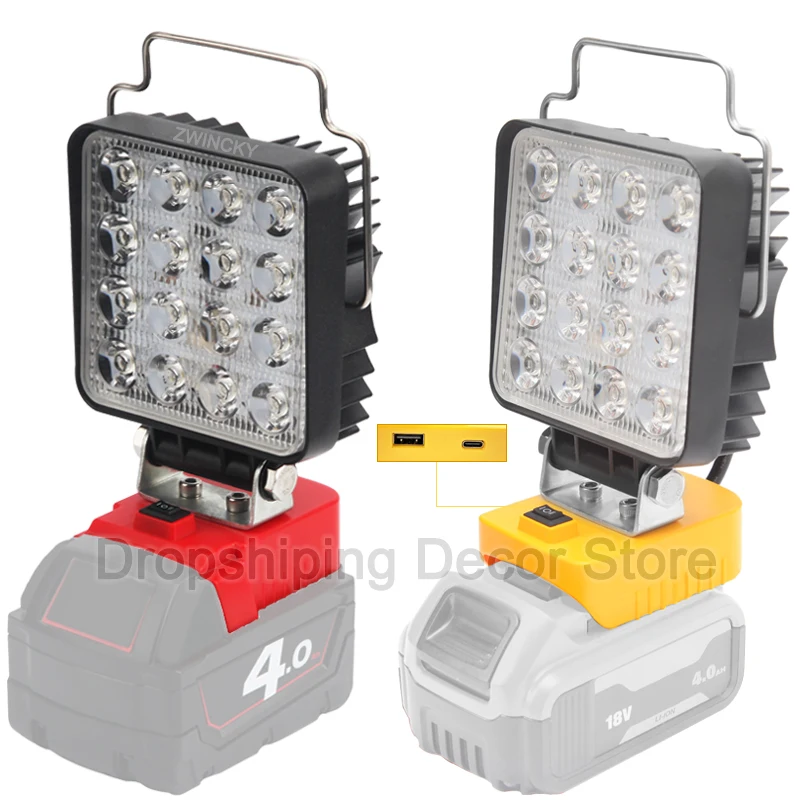 

for Dewalt/Milwaukee 18V Li-ion Battery LED Lamp Work Light With USB Type-C Port Outdoor Lighting Camping Emergency Flood Light