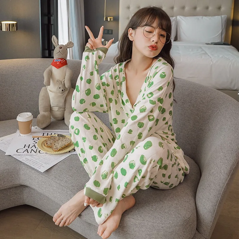 Homewear for Women, Long Sleeves Long Pants Pajamas with Simple Print, Comfortable and Breathable