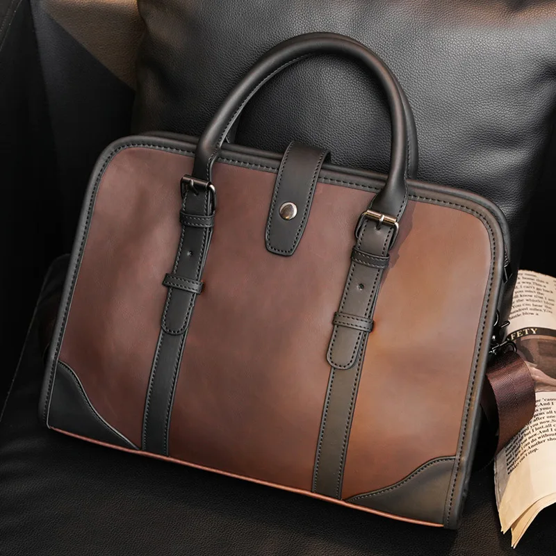 Leather Men\'s Briefcases 14 Inch Laptop Computer and Tablet Shoulder Crossbody Bags Carrying Case Man Business Office Handbag