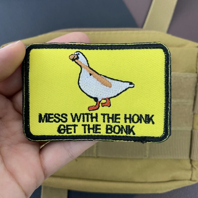 Mess with The Honk Get The Bonk Morale Badge Funny Yellow Duck Embroidered Patch Hook&Loop Tactical Backpack accessory Stickers