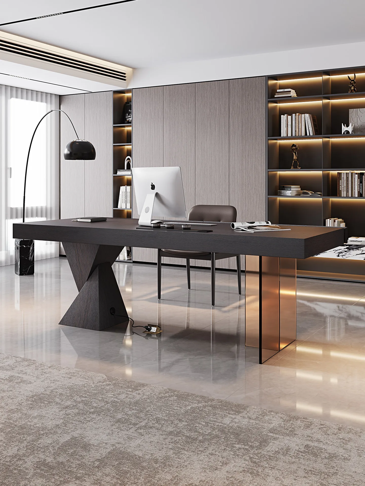 

PYJ new Italian minimalist desk designer high-end living room study solid wood desk