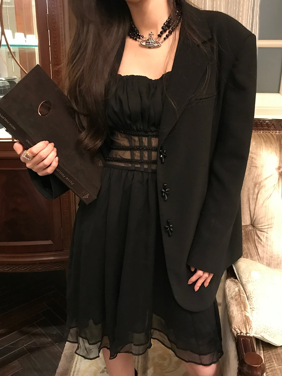 Aisui Original Handmade Crystal Beaded Bla Casual Suit Jaet Berlin Sle Long Sve Regular Length Ladies' Suit