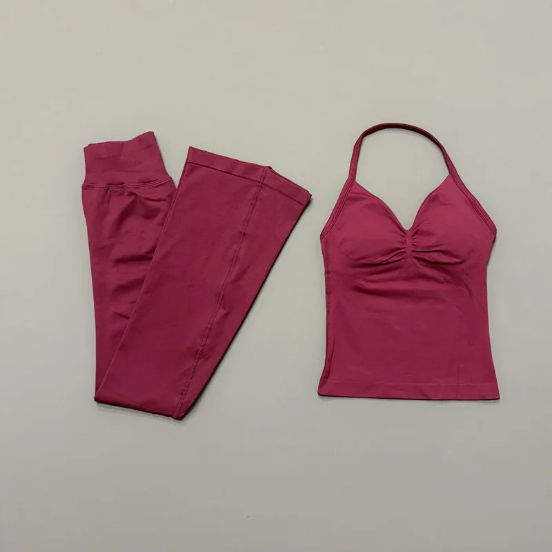 2 Piece Yoga Flares Leggings Set Seamless Women Gym Tank Top