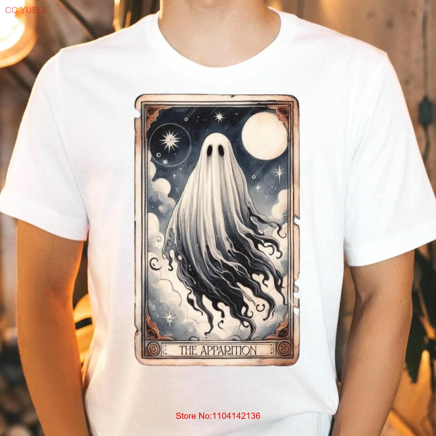 

Футболка TAROT CARD GHOST, винтажная палуба на Хэллоуин, одежда, дух, обратный лунные звезды, длинные или короткие рукава