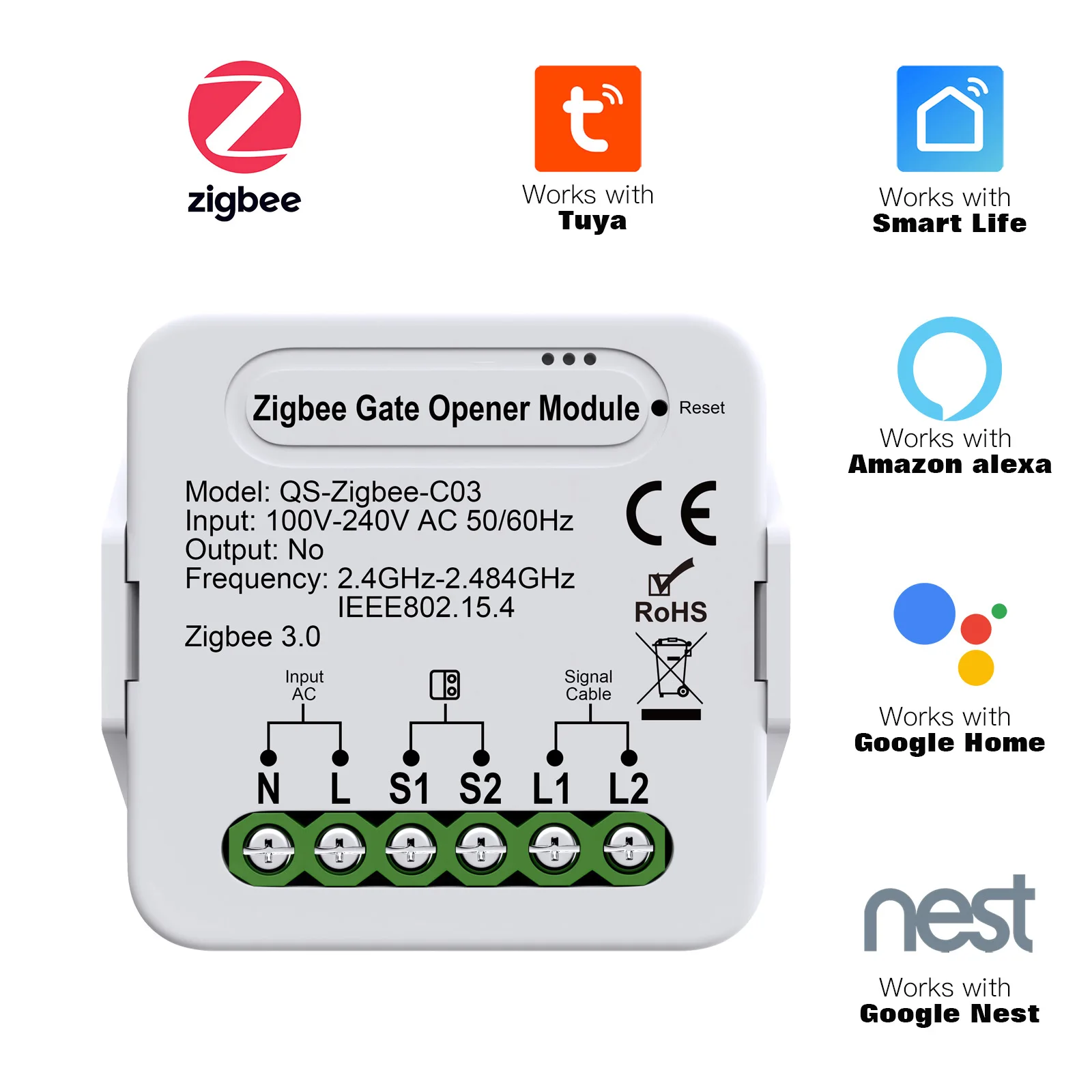 Tuya WiFi/Zigbee Smart Gate Door Opener Gate Door Controller Module Compatible with Alexa Echo Google Home Siri