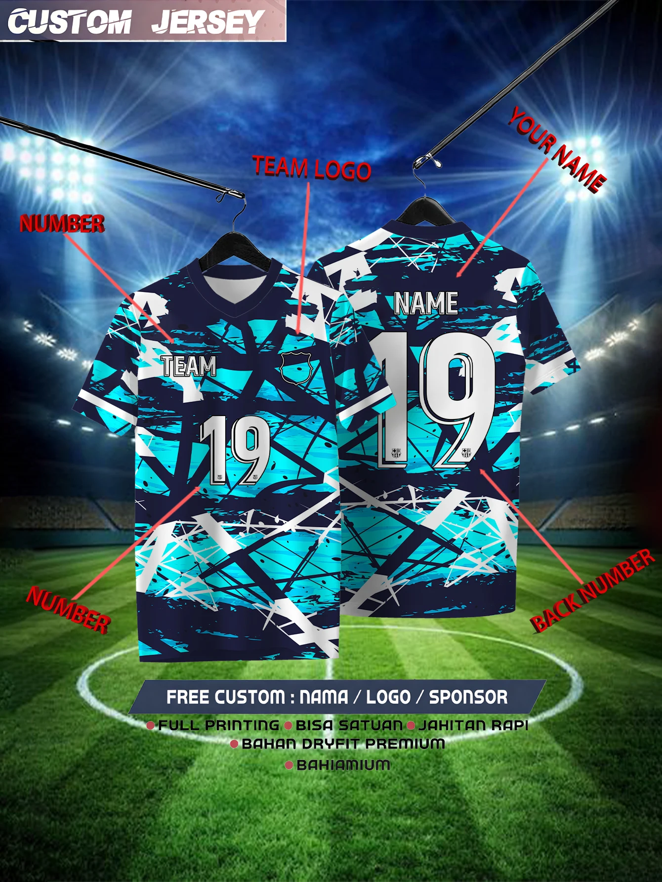 

Customized Geometric Green Short Sleeved Shirt with Team Name, Emblem, Name and Number, Outdoor Sports Short Sleeved T-shirt